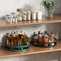 Green And Black Rotating Kitchen Storage Racks Organizing Spice Bottles And Food Jars