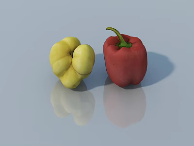 Fresh Vibrant Yellow and Red Bell Peppers on Reflective Surface 3d model