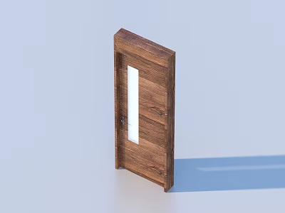 Wooden Hinged Door With Rectangular Glass Panel In Open Position 3d model