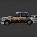 Light Blue Sedan And Rusted Vintage Car Display On Shiny Reflective Floor