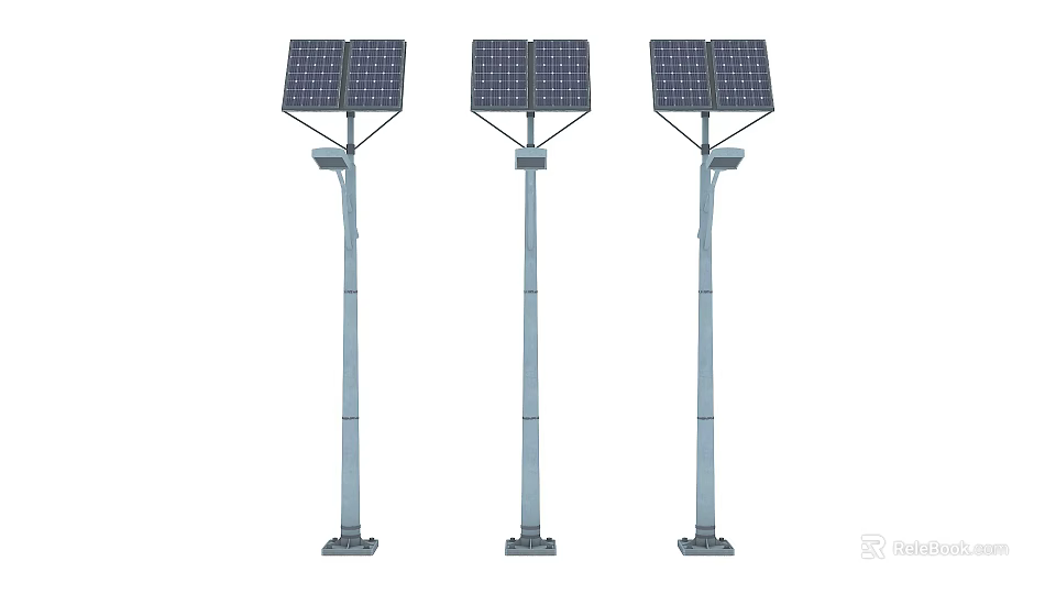 Solar Street Lights For Road Infrastructure With Solar Panels And Metal Poles 3d model 