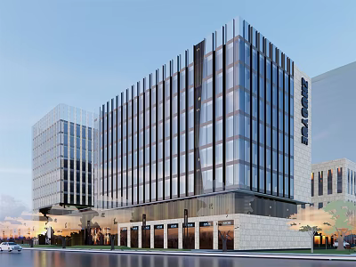 Modern Commercial Office Building Exterior With Glass Curtain Walls And Urban Street View 3d model