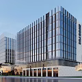 Modern Commercial Office Building Exterior With Glass Curtain Walls And Urban Street View