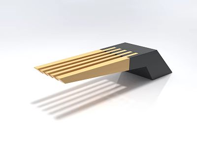 Modern Unique Shape Sofa With Black Wooden Slanted Structure And Striped Seat 3d model
