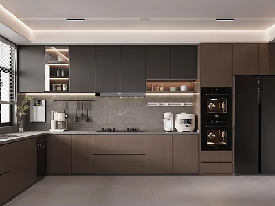 Modern Open Concept Kitchen Interior With Stylish Appliances And Island Counter 3d model
