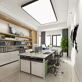 Modern Public Office Space With Open Office Desks Computers Bookshelves Green Plants And World Map