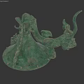 Bronze Dragon Shaped Landscape Sculpture With Curved Horn And Chain Decorations