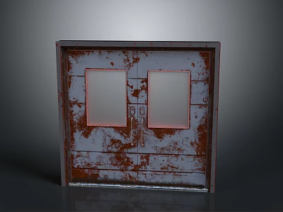 Rusty Metal Double Doors With Two Glass Panels And Weathered Surface 3d model