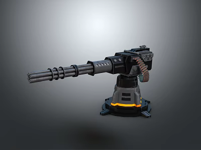 Mechanical Cannon Design With Heavy Metal Structure And Yellow Accent Base Details 3d model