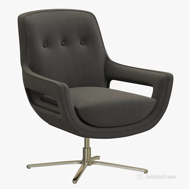Modern Gray Fabric Office Chair with Button Tufted Backrest Curved Armrests Metal Swivel Base 3d model 