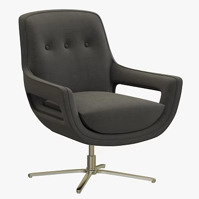 Modern Gray Fabric Office Chair with Button Tufted Backrest Curved Armrests Metal Swivel Base 3d model