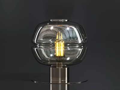 Modern Transparent Glass Spherical Lamp With Metal Base And Yellow Bulb 3d model