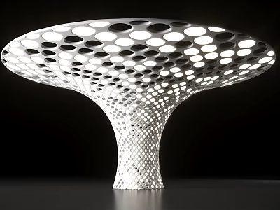 Modern Mushroom Shaped Landscape Pavilion With Circular Perforated Top And White Hollow Structure 3d model