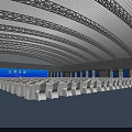 Modern Conference Stage With Blue Large Screen And Ceiling Lighting For Corporate Event