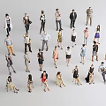 Group Of People 3D Models In Different Poses And Outfits