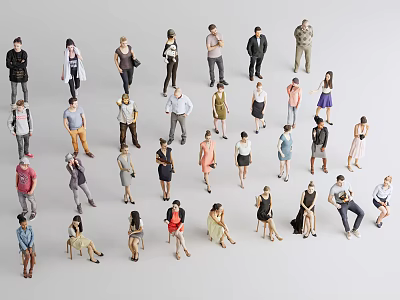 Group Of People 3D Models In Different Poses And Outfits 3d model