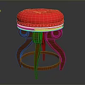 Vintage Wooden Stool With Round Red Cushion White Dots And Carved Legs