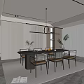 Modern Restaurant Interior With Dining Table Chairs Pendant Light And Green Plants 3d model