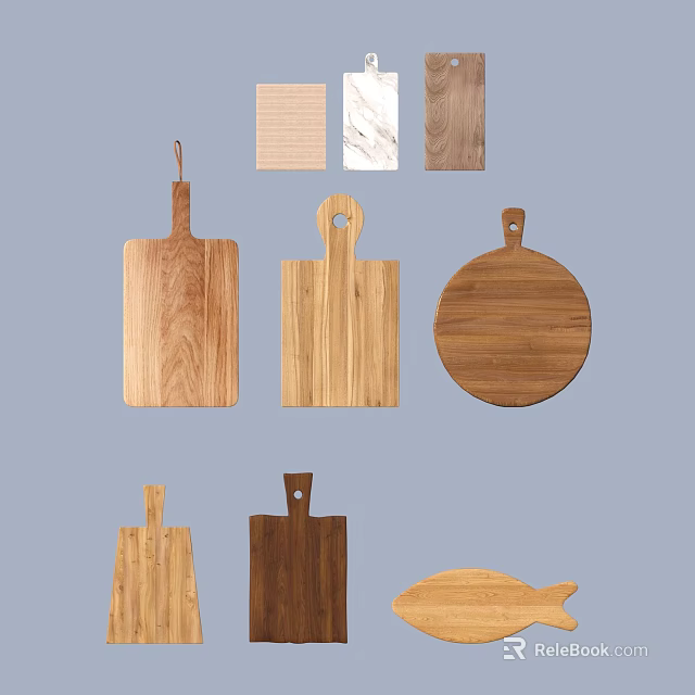 Various Wooden Cutting Boards With Different Shapes And Materials For Kitchen Use 3d model 