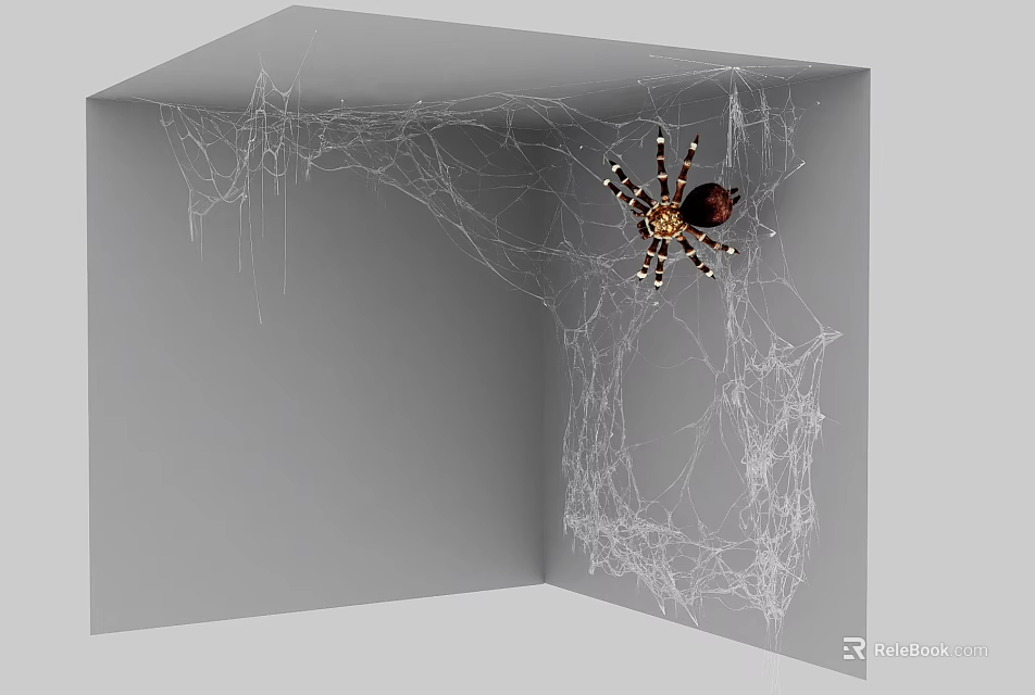 Reptile Lizard In Gray Corner With Intricate Spider Web Details 3d model 