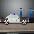 3D Rendered Police Officer Human Figure With Open Arms And Patrol Car With Emergency Lights