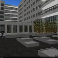 Courtyard Garden Landscape with Surrounding Buildings Paved Ground Stepped Seats and Green Plants