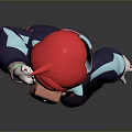 3D Woman Character With Red Short Hair Dark Blue Top Red Pants And Black Boots