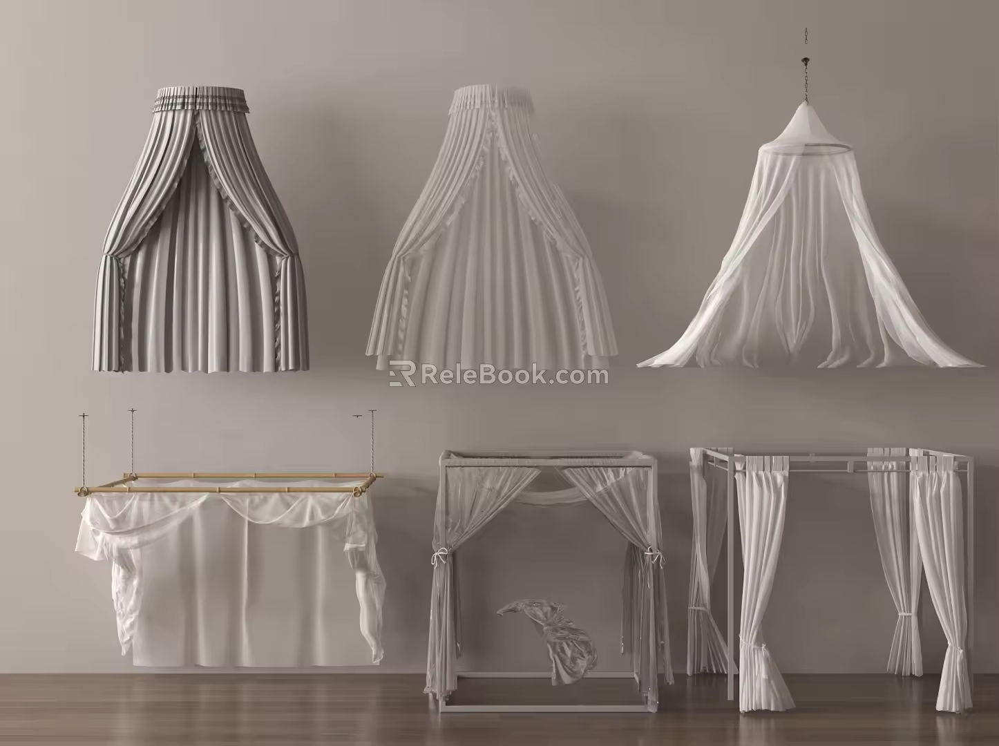 Modern drapery mosquito net bedding drapery gauze curtain 3d model