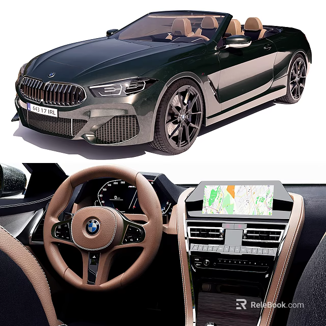 Dark Green BMW Luxury Coupe Exterior With Leather Interior And Navigation Screen 3d model 