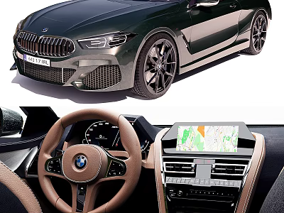 Dark Green BMW Luxury Coupe Exterior With Leather Interior And Navigation Screen 3d model