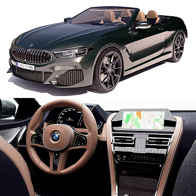 Dark Green BMW Luxury Coupe Exterior With Leather Interior And Navigation Screen 3d model