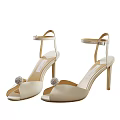 Women's High Heel Sandals With Ankle Strap Block Heel Pearl Detail Beige Black Design