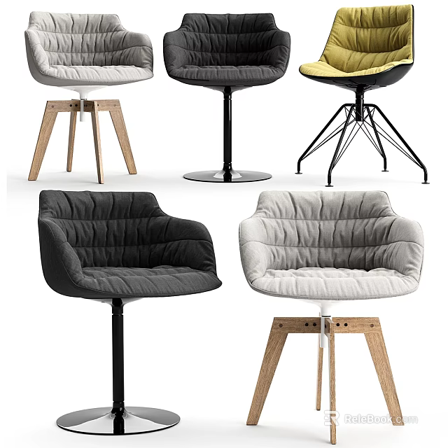 Modern Accent Chairs In Various Colors With Wooden Metal Bases For Interior Design 3d model 
