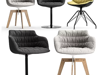 Modern Accent Chairs In Various Colors With Wooden Metal Bases For Interior Design 3d model