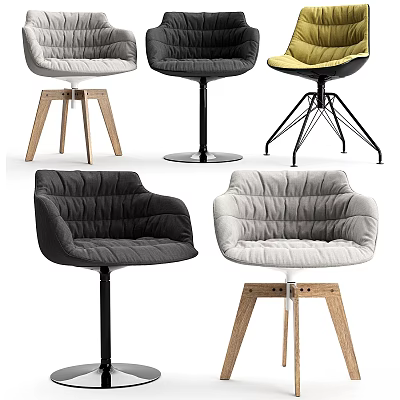Modern Accent Chairs In Various Colors With Wooden Metal Bases For Interior Design 3d model