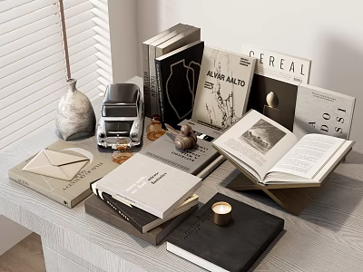 Elegant Decorative Ornament Set With Vintage Camera Books Vase Candle Envelope And Snail Shell 3d model
