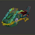 Futuristic Teal Motorcycle with Yellow Accents Mechanical Details and Sleek Structure