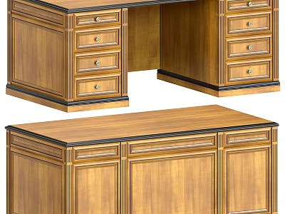 Spacious Wooden Office Desk With Drawers And Cabinet Doors For Storage Needs 3d model
