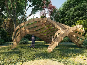 Special-shaped wooden gallery 3d model