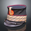 Vintage Black Military Hat With Red Trim Gold Embroidery And Leather Strap Design