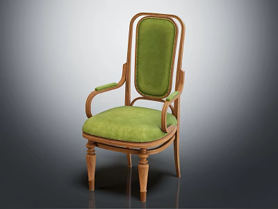 Classic Wooden Frame Dining Chair With Green Upholstered Seat And Armrests 3d model
