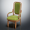 Classic Wooden Frame Dining Chair With Green Upholstered Seat And Armrests