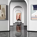 Modern Interior With Artwork On Black Stand And White Walls