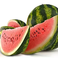 Fresh Whole and Sliced Watermelon with Juicy Red Flesh and Black Seeds