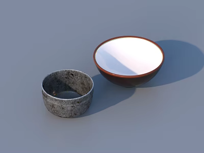 Tableware Set Including Textured Gray Bowl And Brown Rim White Inner Bowl 3d model