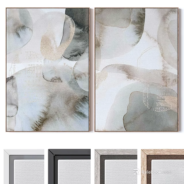 Abstract Animal Paintings With Neutral Gold Tones And Frame Options 3d model 