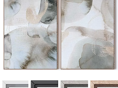 Abstract Animal Paintings With Neutral Gold Tones And Frame Options 3d model