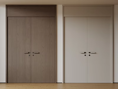 Modern Interior With Dark Brown And Light Beige Wooden Double Doors With Metal Handles 3d model