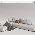 Modern Light Gray L shaped Sectional Sofa with Brown Throw Pillow Gray Blanket and Side Table 3d model