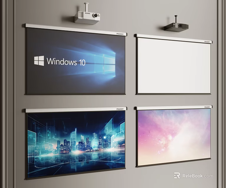Projection Monitoring System With Multiple Wall Mounted Projectors And Diverse Display Screens 3d model 